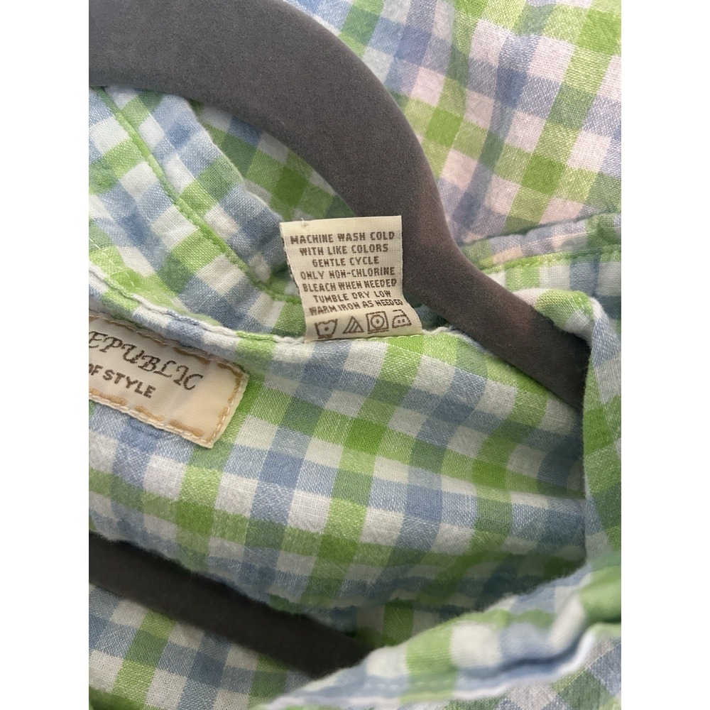 Island Republic Linen Cotton Button Up Mens Med Checkered Short Sleeve Casual - Picture 6 of 6